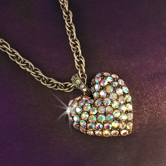 Vintage Pave Crystal Heart Necklace N702