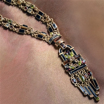Art Deco Crystal Enamel Fringe Flapper Necklace N782