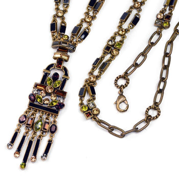 Art Deco Crystal Enamel Fringe Flapper Necklace N782