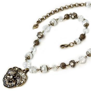 Pave Pansy and Pearls Necklace N922 - sweetromanceonlinejewelry