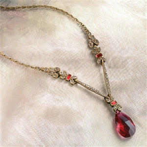 Art Deco Ruby Red Garnet Prism Pendant Necklace N936