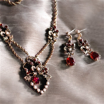 Victorian Garnet Sweetheart Necklace & Earring Set