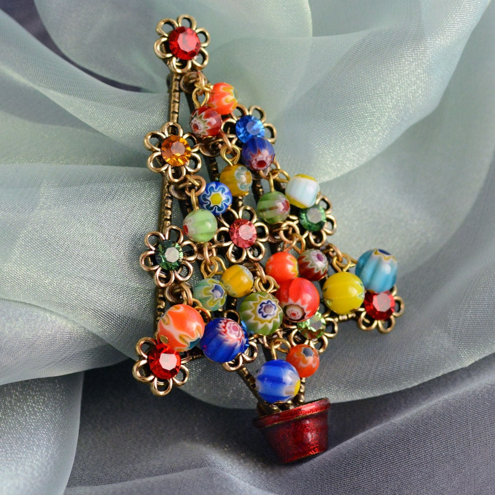 Millefiori Beads Tree Christmas Pin