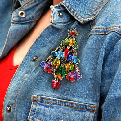 Crystal Beads Tree Christmas Pin