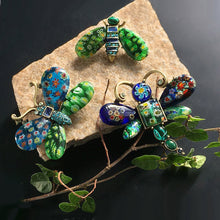 Load image into Gallery viewer, Millefiori Glass Insect Pins Set of 3 Blue Green