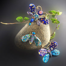 Load image into Gallery viewer, Millefiori Glass Insect Pins Set of 3 Blue Violet