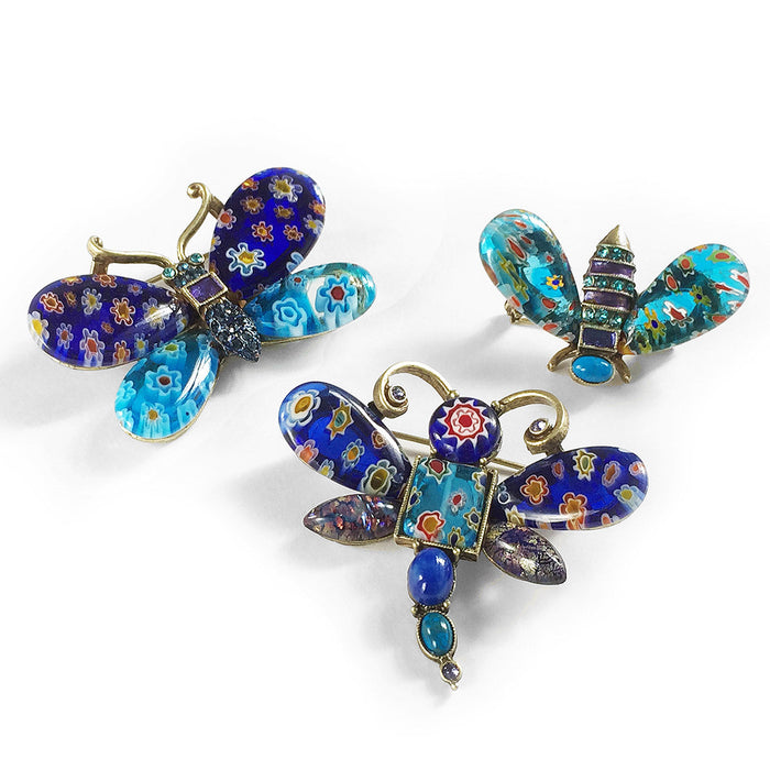 Millefiori Glass Insect Pins Set of 3 Blue Green