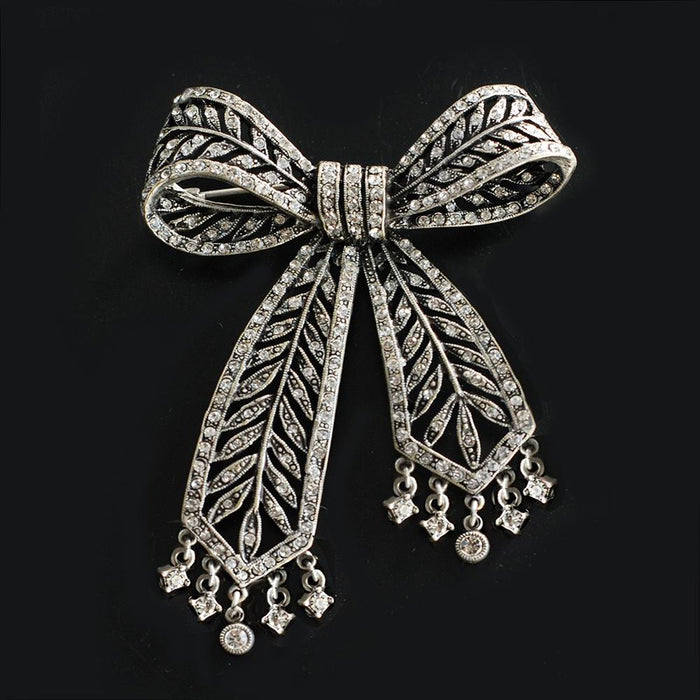 Art Deco Crystal Bow Brooch Pin P219 Sweet Romance Jewelry