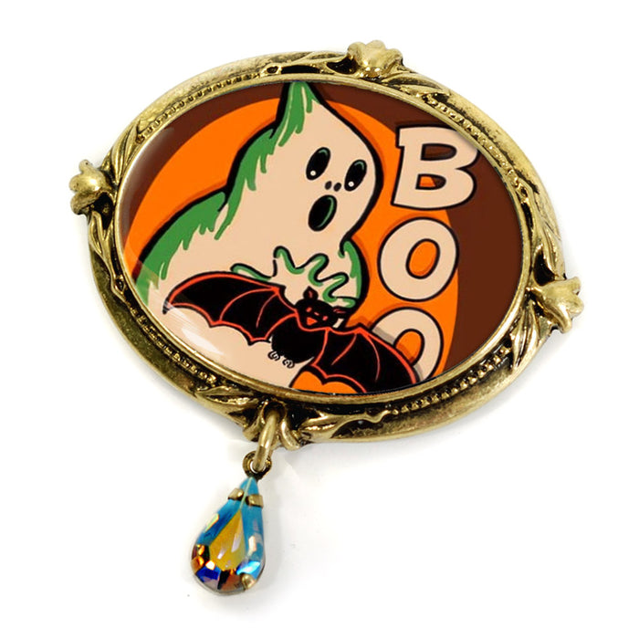 Boo Ghost and Bat Halloween Pin