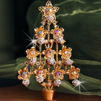 Christmas Tree Pin - Gold & Crystal