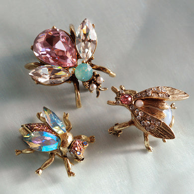 Set of 3 Vintage Bee Pins Opal Pastels P5280
