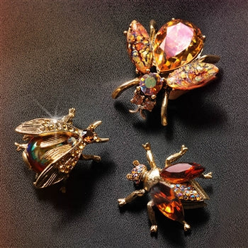 Set of 3 Vintage Exotic Bee Pins Topaz P5280