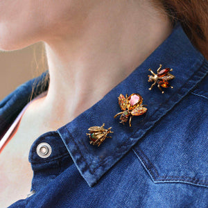 Set of 3 Vintage Bee Pins Topaz