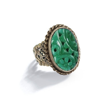 Vintage Jade Glass Deco Ring