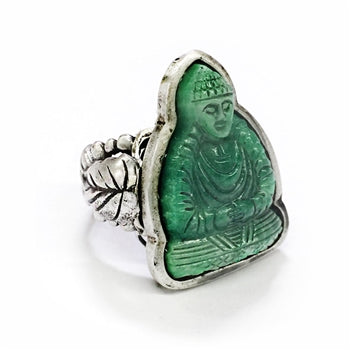 Vintage Jade Glass Buddha Ring