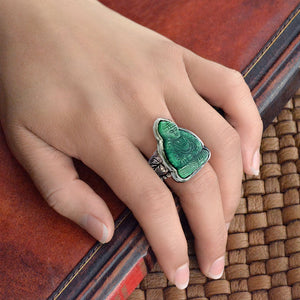 Vintage Jade Glass Buddha Ring R567