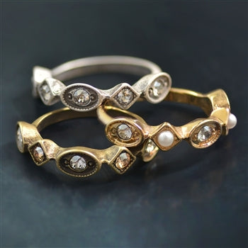 Vintage Crystal & Pearl Stacking Ring R600 - sweetromanceonlinejewelry