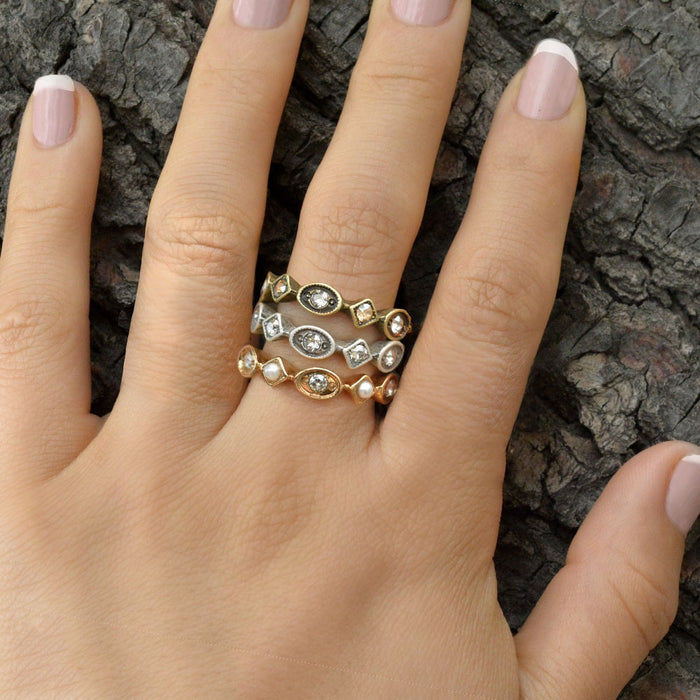 Vintage Crystal & Pearl Stacking Ring R600 - sweetromanceonlinejewelry