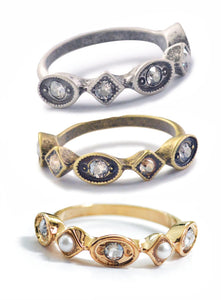 Vintage Crystal & Pearl Stacking Ring R600 - sweetromanceonlinejewelry
