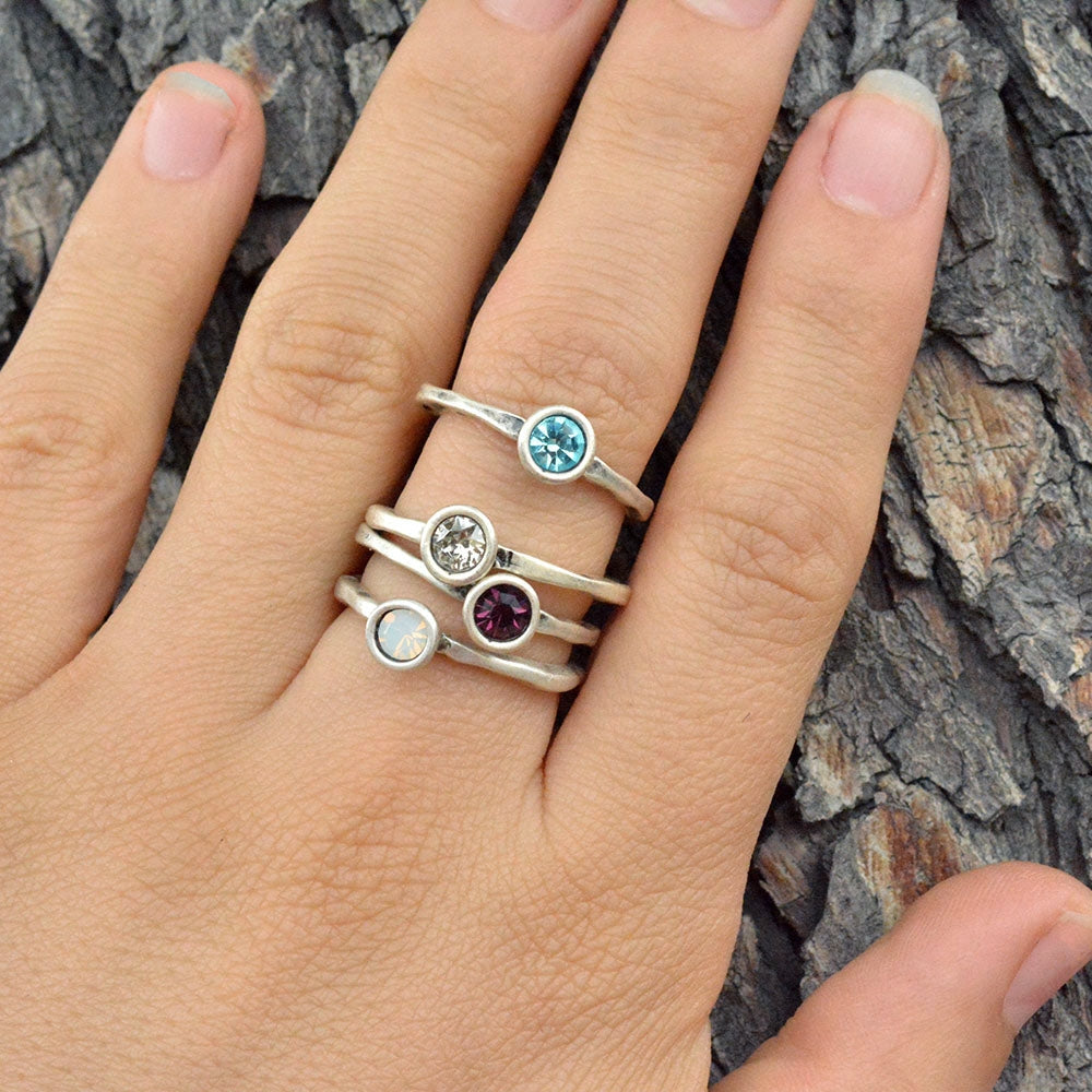 Swarovski Crystal Solitaire Birthstone Stacking Rings