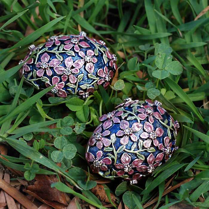 Silver Enamel Flower Easter Egg Miniature Box  BX02