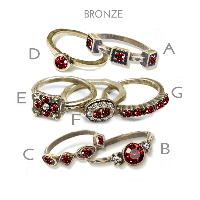 Garnet Red Crystal Stacking Rings