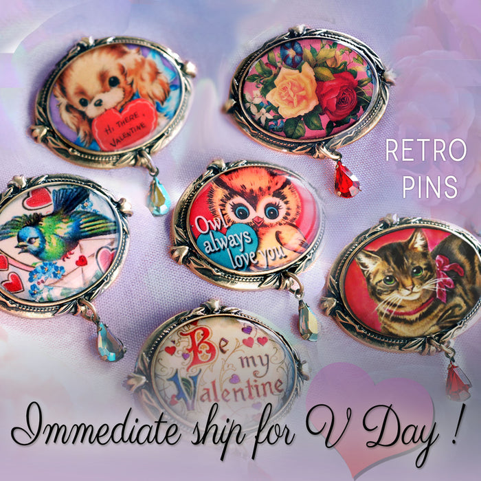 Retro Love Set of 6 Valentines Pins