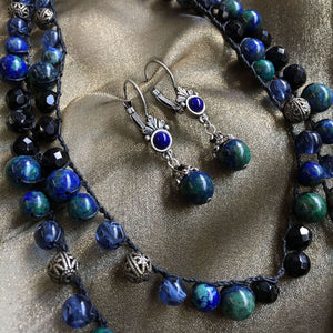 Gemstone Bead Necklace - Malachite or Jasper - Set N and E Blue Green - Necklace