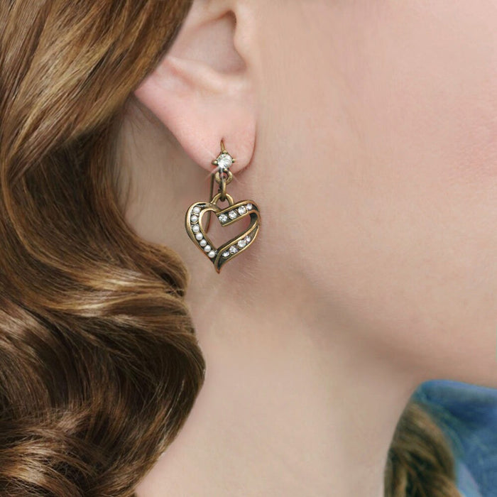 Heart Earrings Crystal and Pearls E1325