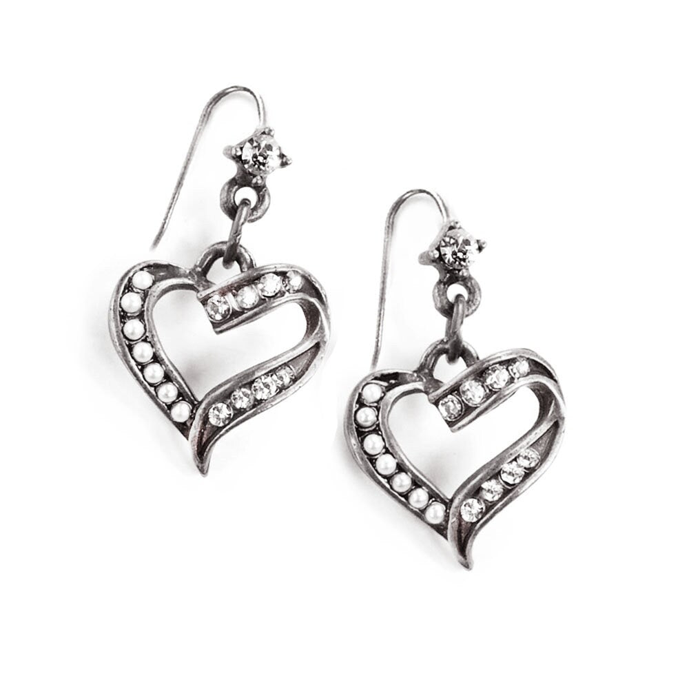 Heart Earrings Crystal and Pearls E1325