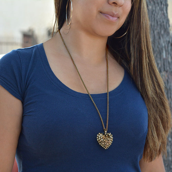 Crystal Heart Necklace or Choker, Victorian Revival MCM  N1499