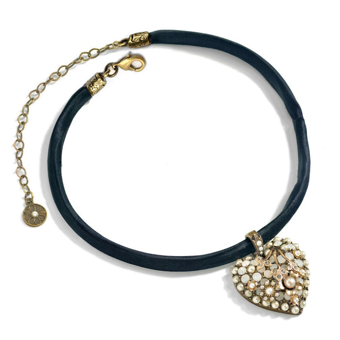 Crystal Heart Necklace or Choker, Victorian Revival MCM  N1499
