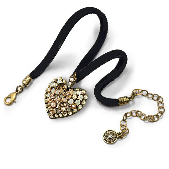 Crystal Heart Necklace or Choker, Victorian Revival MCM  N1499
