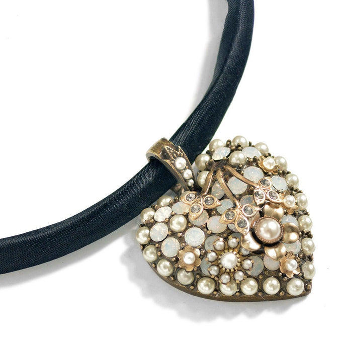Crystal Heart Necklace or Choker, Victorian Revival MCM  N1499