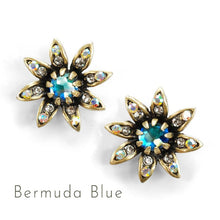 Load image into Gallery viewer, Vintage Aurora Borealis Earrings, Rainbow crystal Flower Earrings, Retro Mid Century Wedding Earrings, Flower stud, E1316
