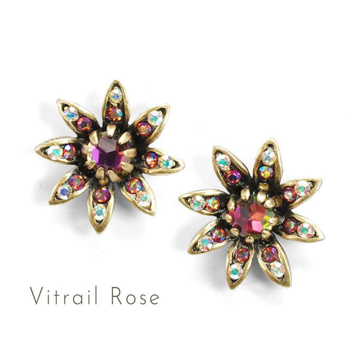 Vintage Aurora Borealis Earrings, Rainbow crystal Flower Earrings, Retro Mid Century Wedding Earrings, Flower stud, E1316