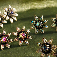 Load image into Gallery viewer, Vintage Aurora Borealis Earrings, Rainbow crystal Flower Earrings, Retro Mid Century Wedding Earrings, Flower stud, E1316