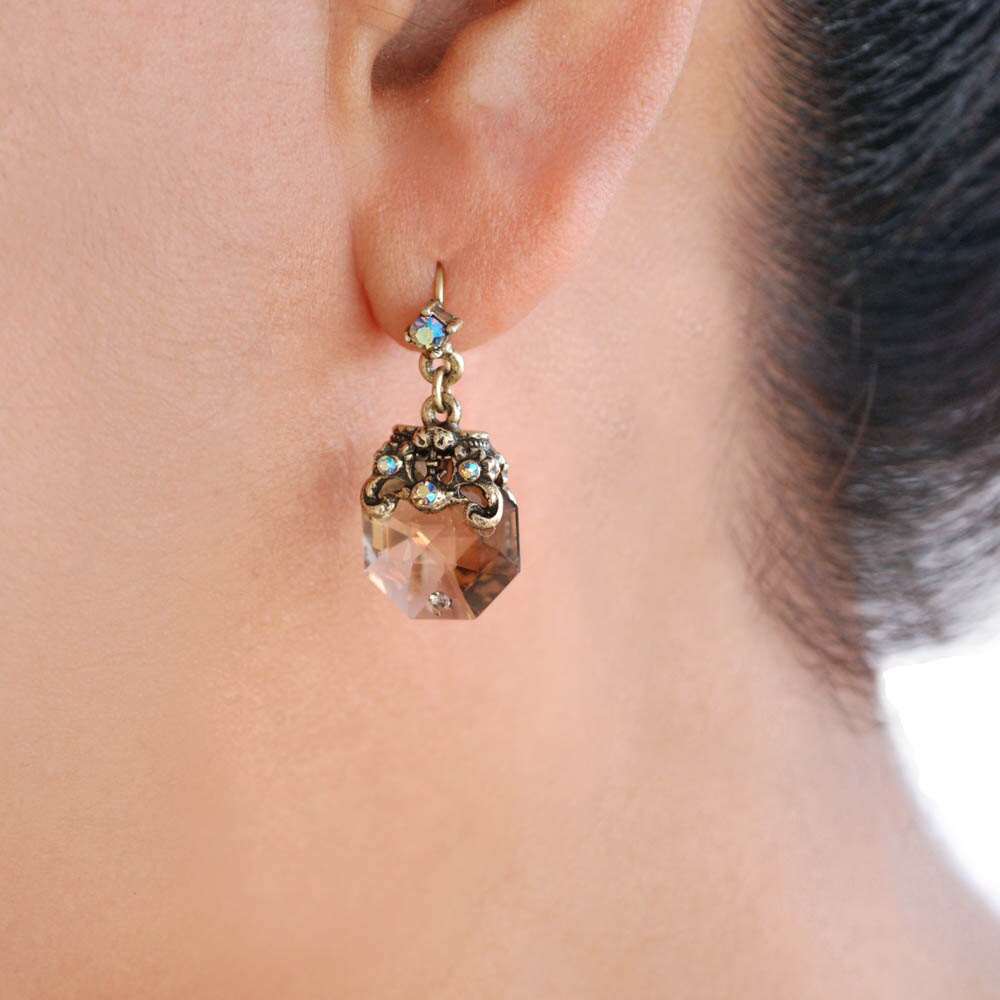 Prism Earrings, Crystal Earrings, Aqua Earrings, Octagon Prism Earrings, Emerald Earrings, Small Earrings, Delicate Earrings E1303
