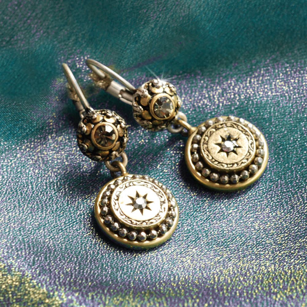 Medallion Earrings, Victorian Earrings, Lever back Earrings, Medallion Pendant, Edwardian Vintage Earrings, Antique Silver Earringsl E1290